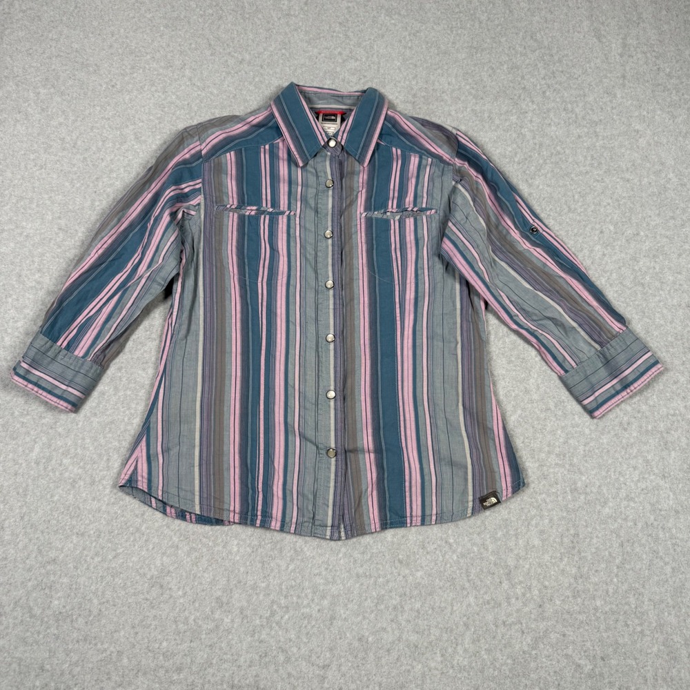 The North Face Women Organic Cotton Striped Snap Front Shirt S Gorpcore Hiking